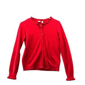 Gap Kids Girls XXL 14-16 Ruffle Collar Cardigan Red Button Front Cotton